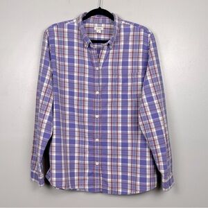 L.L. Bean women’s 100% cotton purple plaid button down shirt, XL.